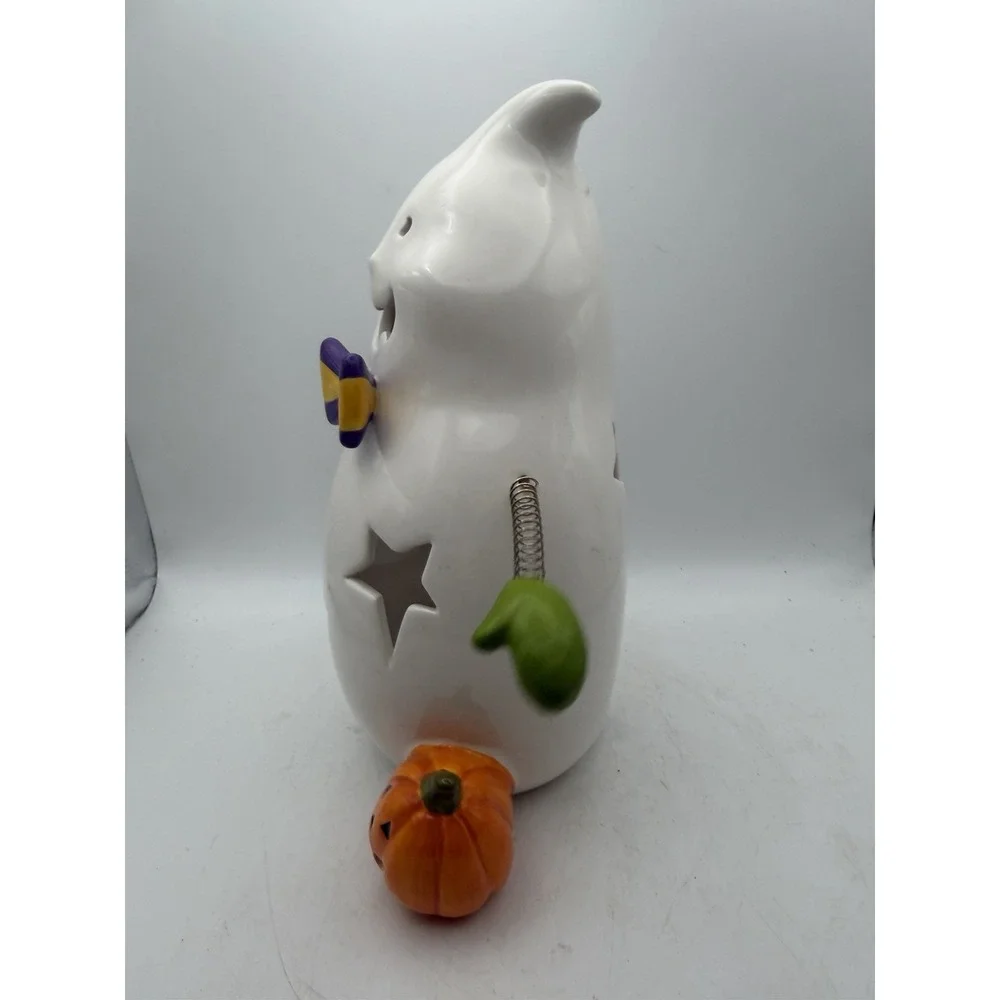 Halloween Ceramic Ghost Candle Holder Pumpkin Bow Tie BOO Sign Spring Arms